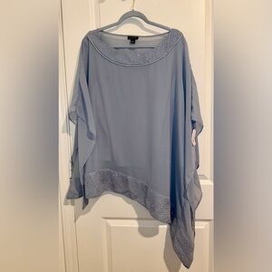 Le Bos asymmetrical grey lined chiffon top with sequin trim size 20W NWT